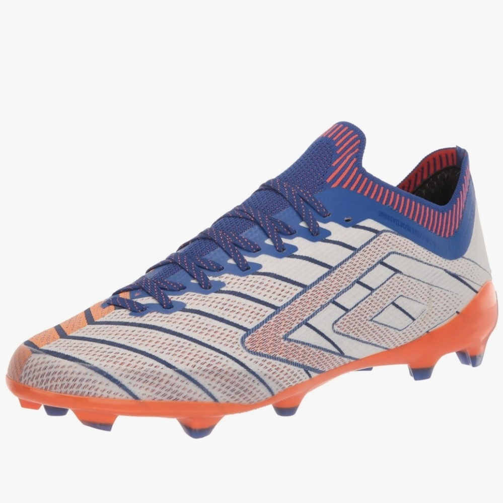 Umbro NWT Velocita Elixir Pro FG Soccer Cleat White/Deep Surf/Vermillion Orange
